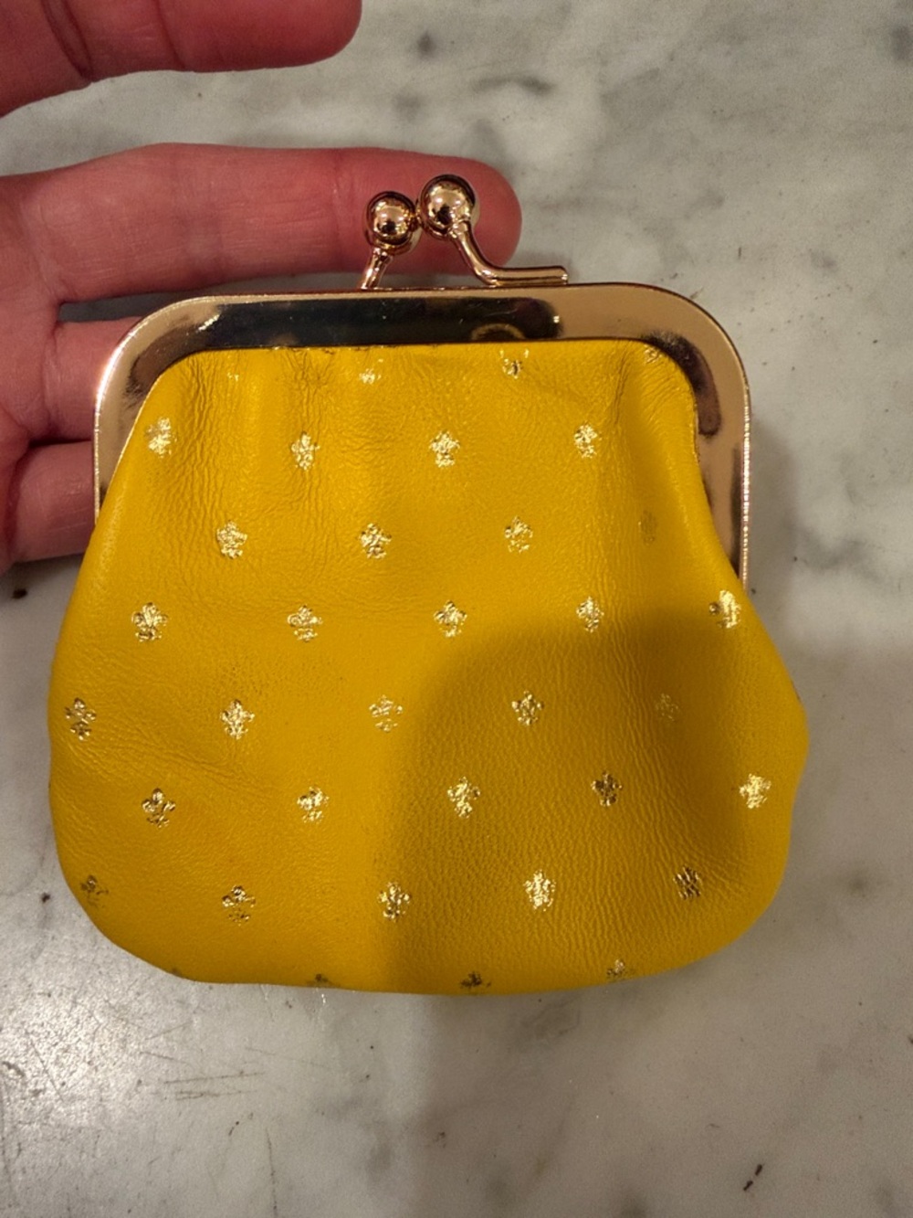 Made in Italy! Yellow Leather Kiss-Lock Coin Purse with Gold Accents from Italy